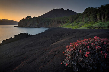 Volcanic island in at dawn