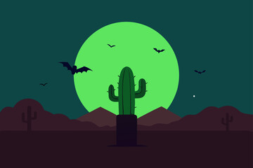 cactus with pumpkins and halloween elements