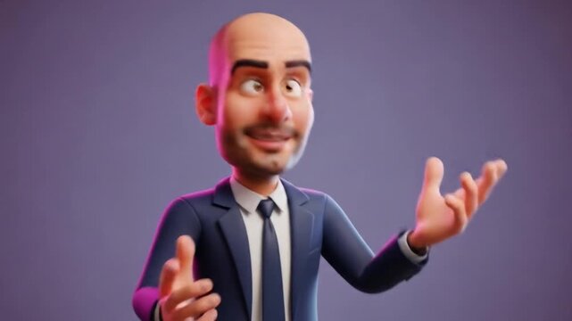 A vibrant CGI character with an expressive face and hands in a measuring gesture brings a playful and engaging element suitable for presentations, branding, and diverse digital platforms.