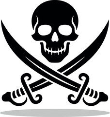 A Classic pirate flag with skull and crossed swords silhouette