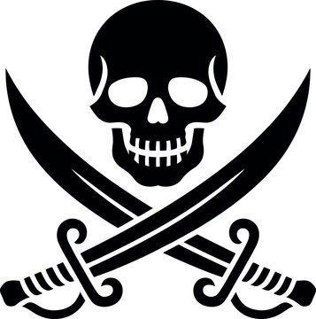 recommend clip art: Classic pirate flag with skull and crossed swords silhouette