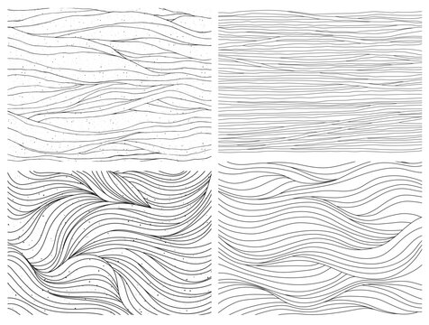 Fototapeta Wavy curly hair pattern, animal fur, natural texture, black and white abstract background set