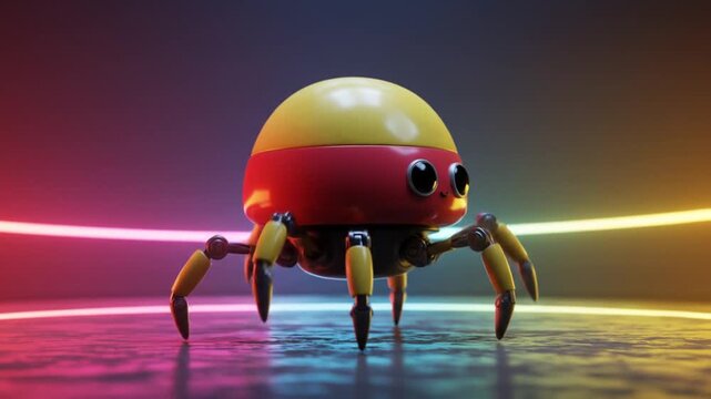 Colorful cute robot insect with neon lights