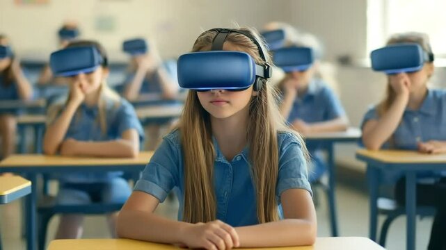Young student explores new worlds with immersive virtual reality technology