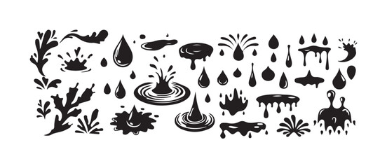 Naklejka premium Water Splash & Drop Icon Pack Minimal Liquid Vector Elements, Bold Splash Shapes and Water Drop Icons, vector illustration eps 10.