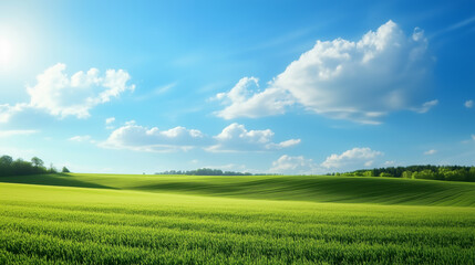 Fototapeta premium green field and blue sky. field and clouds