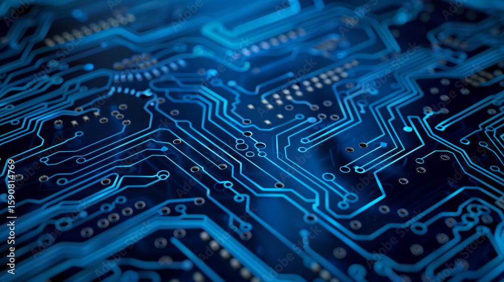 Fototapete Abstract digital background with technology circuit board texture. Futuristic digital electric tech circuit board pattern background.