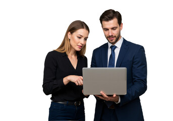 Business professionals collaborating on a project in a modern office, isolated on a transparent background PNG.
