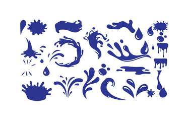 Splash silhouette with droplets. Water drops shapes, liquid burst splashes and ink blot hand drawn, vector illustration eps 10.