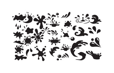 Splash silhouette with droplets. Water drops shapes, liquid burst splashes and ink blot hand drawn, vector illustration eps 10.