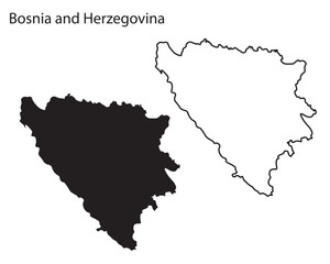 Obraz premium Simple Bosnia and Herzegovina map silhouette vector. Clean black outline of Balkan country, perfect for infographics, travel, and design projects.