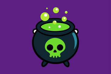 creepy cauldron with cobwebs and bats