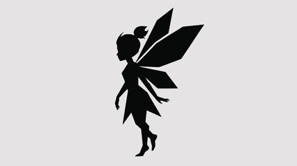 A delicate fairy silhouette features geometric wings and intricate details on a clean background, perfect for fantasy designs.