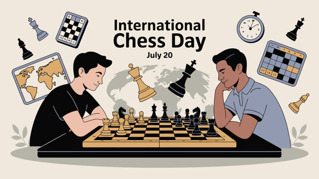 Celebrating International Chess Day with a vector illustration featuring two players in a strategic game of chess on July twentieth.