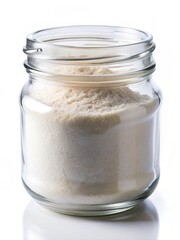 MSM Powder in Glass Jar on White Background