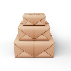 Stack of Brown Cardboard Gift Boxes Isolated on a White Background. 3D Illustration. File with Clipping Path