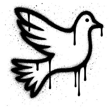 Black graffiti style dove icon with paint drips and splatter texture