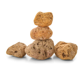 Stack of sea stones on white background