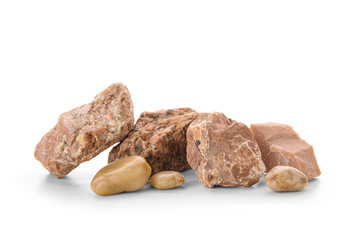 Heap of sea stones isolated on white background