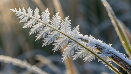 Naklejka premium Frozen Fern Frond A Delicate Dance of Winter's Touch on Botanical Beauty 