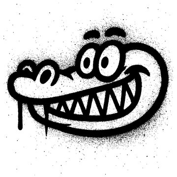 Smiling Cartoon Alligator Head Black Graffiti Style Isolated
