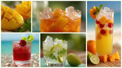 captivating photographs of refreshing drinks including cocktails and lemonades adorned with vibrant fruits and ice
