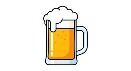 Minimalist Beer Mug Vector Illustration with Foam and Orange Yellow Colors