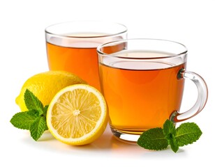 Two cups of tea with lemon and mint (1)