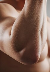 Close-Up of Male Elbow and Arm Showing Skin Texture, Hair Detail, and Muscle Contour – High-Resolution Macro Image for Dermatology, Fitness Anatomy, or Personal Care Editorial Use