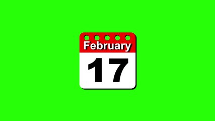 Calendar icon animation, today's date is february 17th.