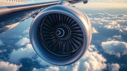 airplane engines in full flight, technical beauty and excitement of aviation. generative ai