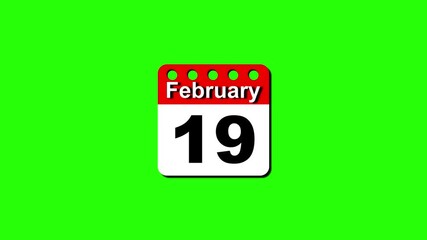 Calendar icon animation, today's date is february 19th.
