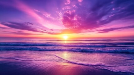 Obraz premium Vibrant sunset over a tranquil beach
