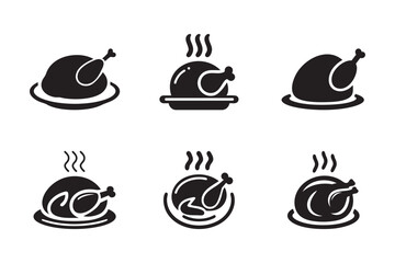 Roast Chicken Silhouette Icon Set – Hot Food Vector Collection