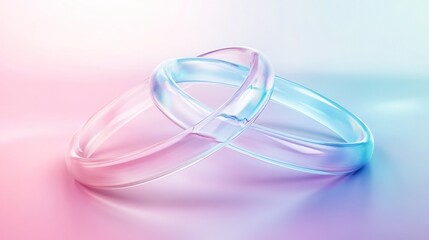 Intertwined, translucent rings against a gradient backdrop.