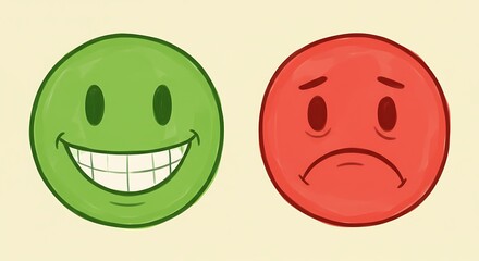 Fototapeta premium Two smiley faces expressing opposite moods. 