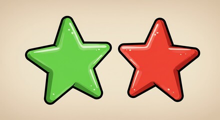 Obraz premium Two bright star-shaped icons, one green and one red, in a contrasting display. 