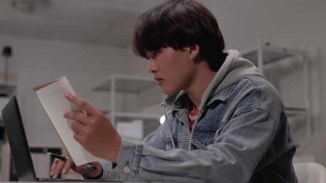 Young Asian Man Studying Programming Learning Technology Research Computer Education Modern Workspace
