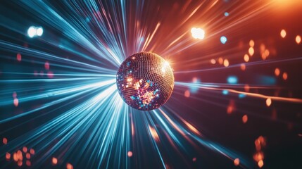 Disco ball with vibrant light streaks