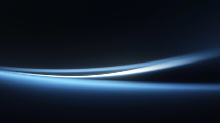 Minimalist abstract background featuring smooth blue light trails curving over a deep black gradient, creating a sleek, futuristic, and high-tech visual ideal for digital interfaces or design.
