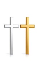 Two metallic crosses, silver and gold