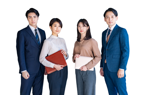 真面目な表情の四人のビジネスマン・背景透過