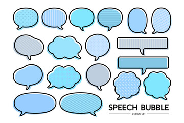 線画・シンプルな吹き出しセット／ベーシックな図形・フレーム素材／ブルー系
