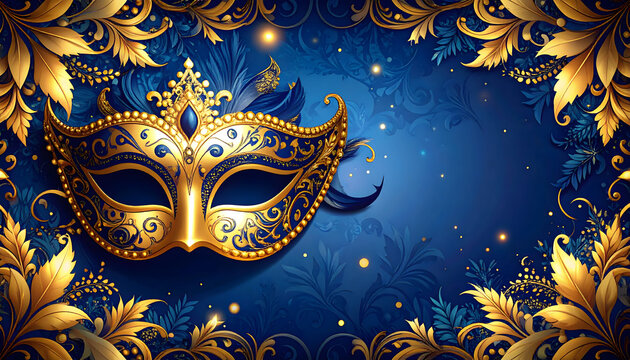 Gold And Blue Ornate Masquerade Mask Design