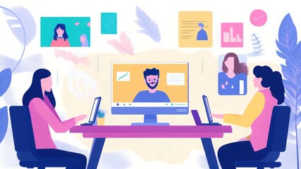 Online meeting, virtual conference, remote teamwork conceptual illustration, communication and - Powered by Adobe