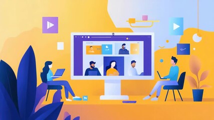 Engaging virtual meeting illustration for online communication and collaboration experiences with