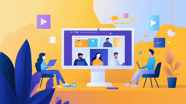 Engaging virtual meeting illustration for online communication and collaboration experiences with