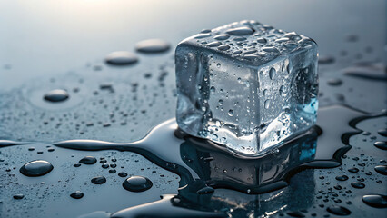 Melting Ice Cube A Study in Light, Texture, and Transformation, capturing cold sensation. 
