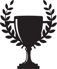 Classic Black and White Trophy Illustration Surrounded by Laurels Symbolizing Achievement and Success for Champions