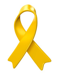Yellow Awareness Ribbon for Suicide Prevention 3d render with transparent background